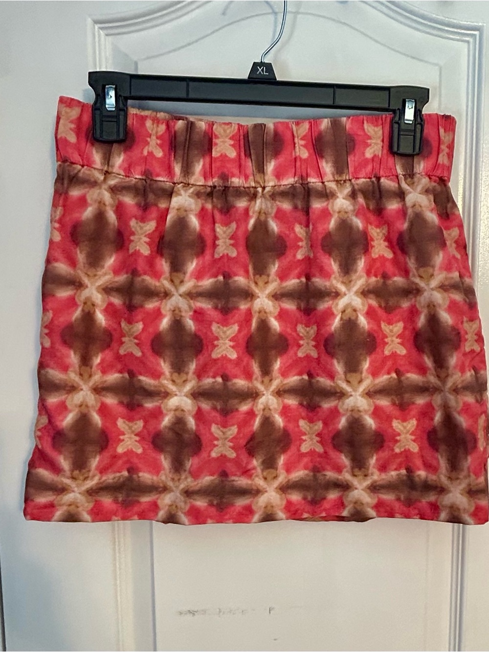 J.CREW BOHO Women's Silk Linen Blend Mini Skirt Red Salmon Elastic Waist - Size